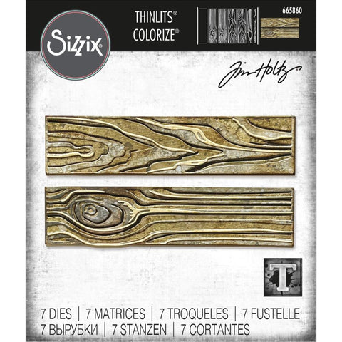 Sizzix/Tim Holtz - Thinlits Dies 7/Pkg -  Woodgrain Colorize