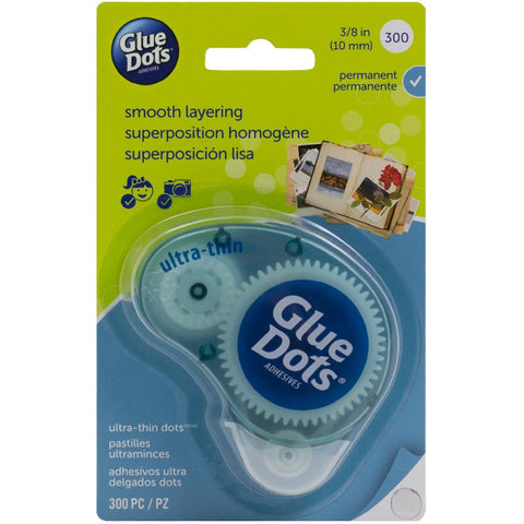 Glue Dots - Clear Dot Disposable Dispenser (Blue) -  Ultra Thin .375" 300/Pkg (0183)