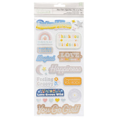 Flower Child - Jen Hadfield - Thickers Stickers 47/Pkg - Phrase W/Silver Holographic Foil - Flower Child (3968)