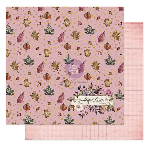 Hello Pink Autumn - Prima Marketing - Double-Sided Cardstock 12"X12" - Grateful Hearts, W/Foil Details