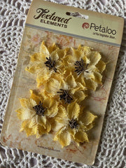 Petaloo - Textured Elements - Burlap Poinsettia 5/pkg - Yellow (3805)